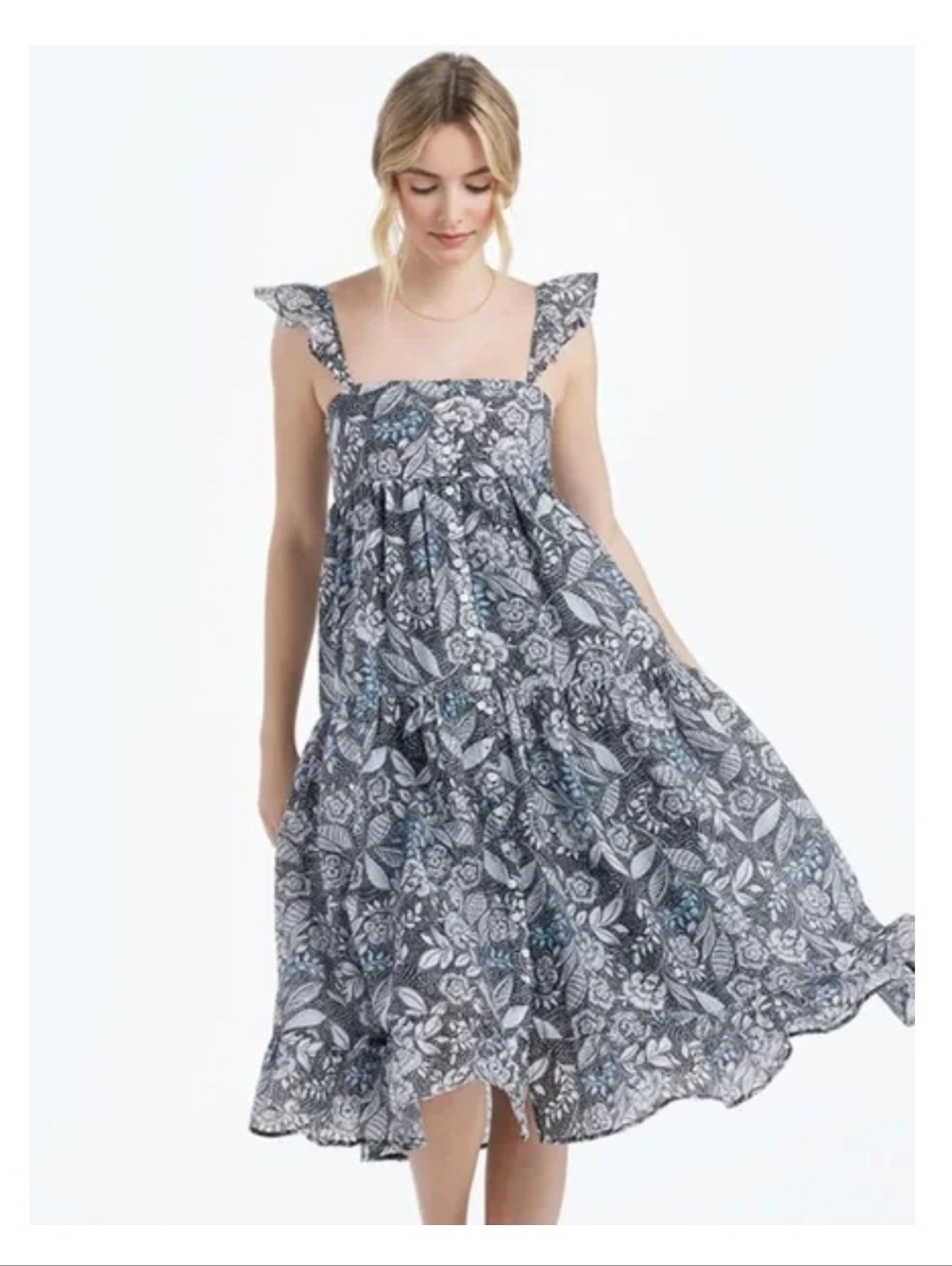 Summersalt The Tiered Ruffle Midi Dress Island Floral Pattern Vacation Resort XL